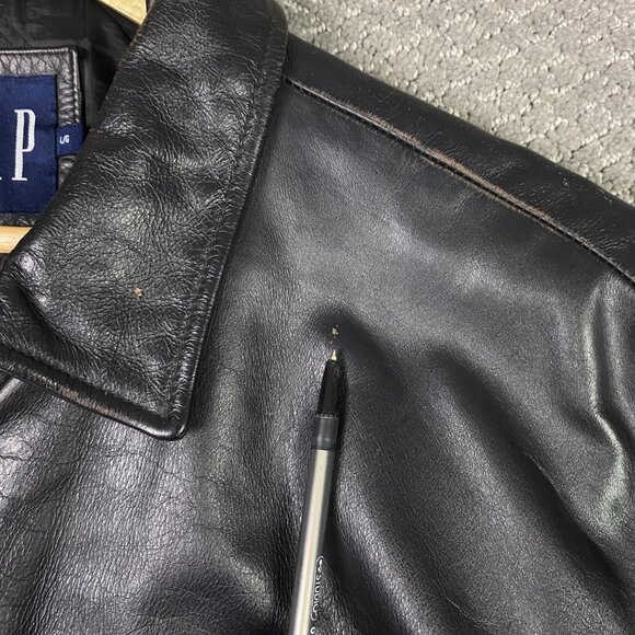 Vintage Y2K GAP Leather Jacket Men's Large Bomber Distressed - Picture 5 of 16